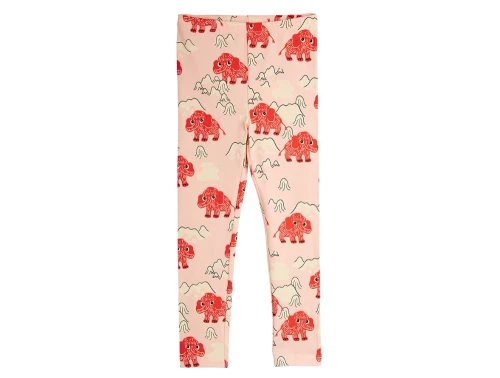 Leggings fra Mini Rodini med mammutprint i rosa set forfra