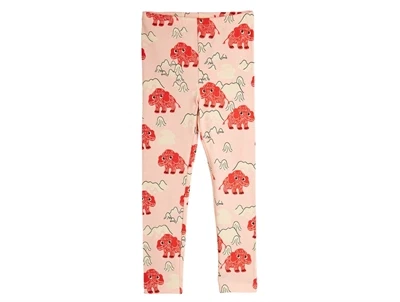 Leggings fra Mini Rodini med mammutprint i rosa set forfra