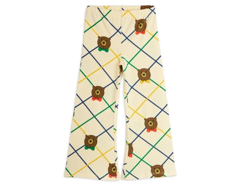 Mini Rodini flared bukser råhvid med tern og bjørneprint