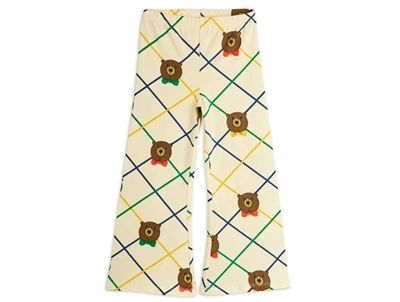 Mini Rodini flared bukser råhvid med tern og bjørneprint