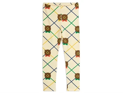 Mini Rodini leggings råhvid med bjørneprint og farvede tern