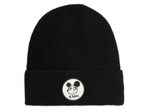 Sort beanie med Ritzratz badge fra Mini Rodini