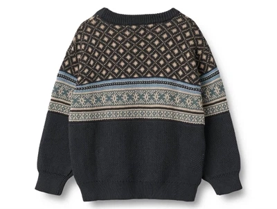 Wheat striktrøje navy med jacquardmønster set bagfra