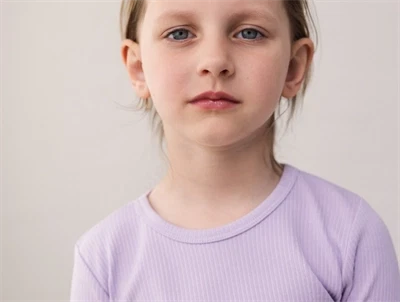 Pige i klædt MarMar ribbluse i lilac nuance med rund hals