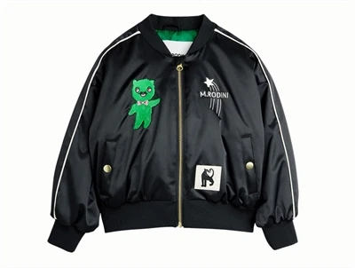 Mini Rodini satin jakke i black set forfra