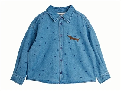 Mini Rodini skjorte i blue med prikprint set forfra