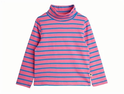 Mini Rodini turtleneck i pink med blå striber set forfra