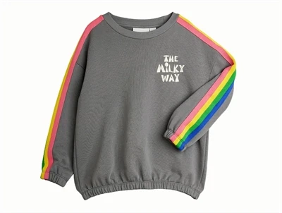 Mini Rodini sweatshirt i grey med rainbow panel set forfra