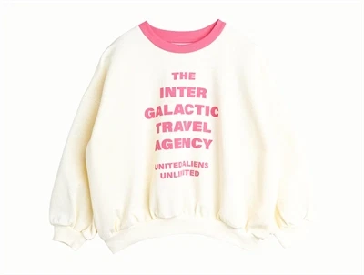 Mini Rodini sweatshirt i off-white med travel agency print set forfra
