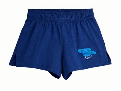 Mini Rodini shorts i blue med planet broderi set forfra