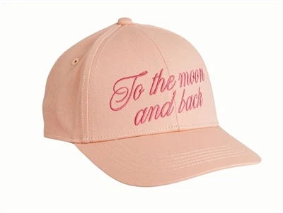 Mini Rodini kasket i pink med to the moon broderi set forfra