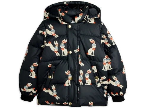 Mini Rodini puffer vinterjakke sort med kaninprint