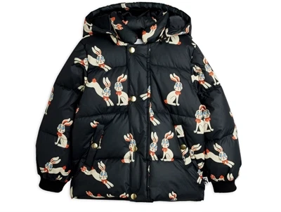 Mini Rodini puffer vinterjakke sort med kaninprint