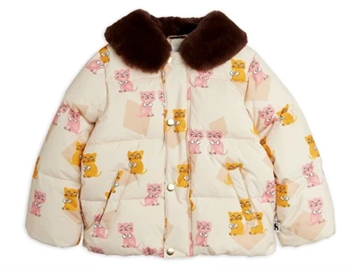 Mini Rodini puffer vinterjakke råhvid med killingeprint