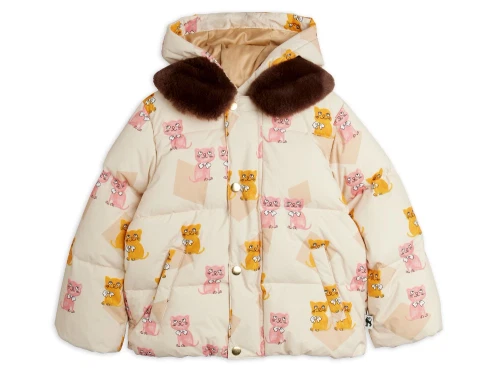 Mini Rodini puffer vinterjakke råhvid med killingeprint