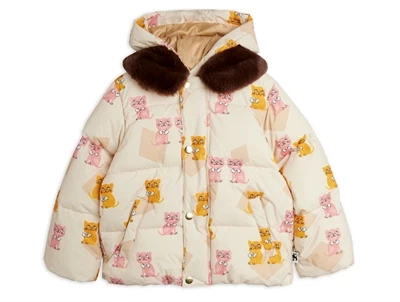 Mini Rodini puffer vinterjakke råhvid med killingeprint