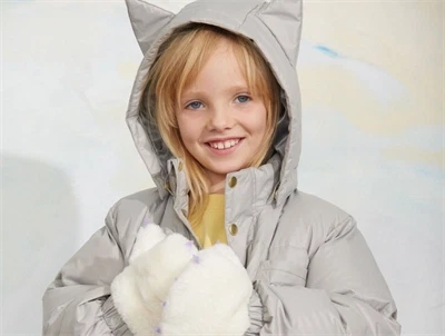 Mini Rodini puffer vinterjakke grå med katteører