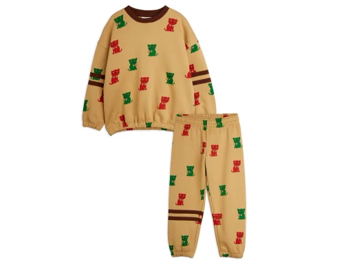 Mini Rodini sweatsæt beige med katteprint