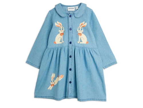 Mini Rodini denimkjole blå med kaninbroderi