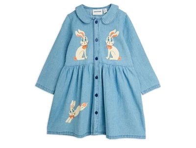 Mini Rodini denimkjole blå med kaninbroderi
