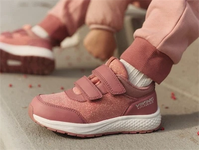 Viking Bouncy Glitter WP sneaker pink med glimmer, velcro og TEX
