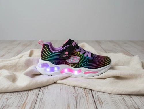 Skechers Wavy Beams sneaker sort med regnbueprint og blinklys