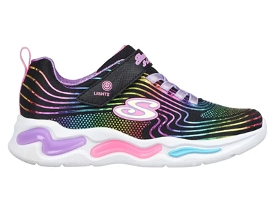Skechers Wavy Beams sneaker sort med regnbueprint og blinklys