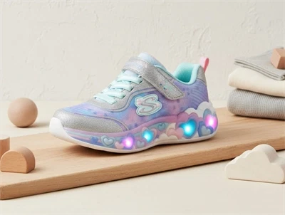 Skechers Eternal Heart Lights sneaker sølv med hjerter og blinklys