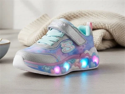 Skechers Eternal Heart Lights sneaker sølv med hjerter og blinklys