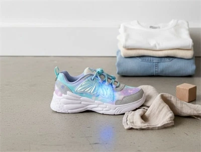 Skechers sneaker sølv/lavendel dream racer med blinklys