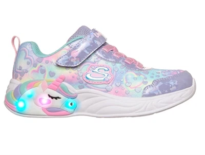 Skechers Unicorn Dreams Heart Sparkles sneaker lilla med blinklys og enhjørning