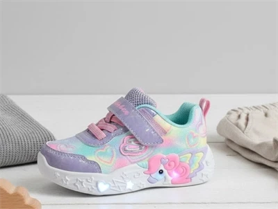 Skechers Unicorn Charmer Lil Heart Sparkles sneaker lilla med blinklys og enhjørning