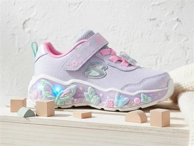 Skechers Lil Butterfly Bliss sneaker lilla med sommerfugle og blinklys