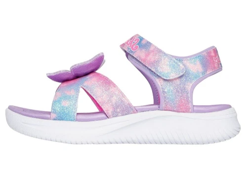 skechers sandal i lilla med glimmer og sommerfugl på remmen, set fra siden