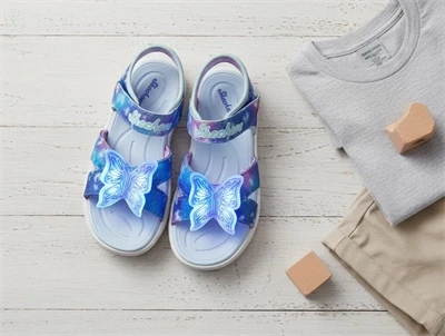 Skechers Jumpsters sandal blue multi med blinklys og sommerfugl