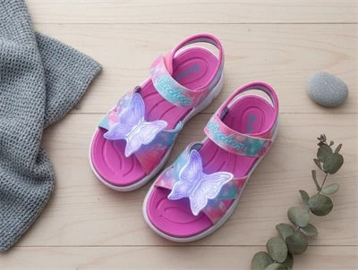 Skechers Jumpsters sandal pink multicolor med blinklys og sommerfugl