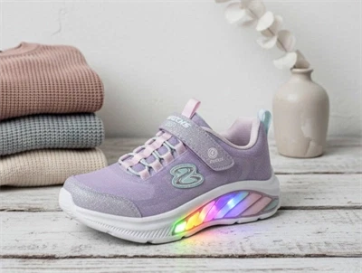Skechers Rainbow Cruisers Glitzy Glow sneaker lilla med blinklys og glitter