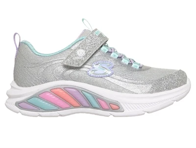 Skechers Rainbow Cruisers Glitzy Glow sneaker sølv med blinklys og glitter