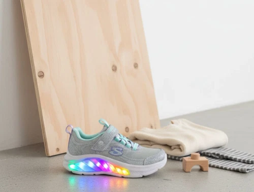Skechers Rainbow Cruisers Glitzy Glow sneaker sølv med blinklys og glitter