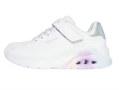 skechers sneaker i hvid med metallic detaljer og air cushion, set fra siden