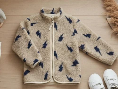 CeLaVi fleecejakke dark navy med lynlås og lynprint