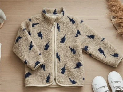 CeLaVi fleecejakke dark navy med lynlås og lynprint