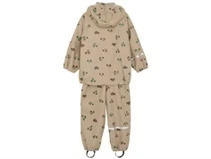 celavi regnsæt i beige med biler og hætte, set bagfra