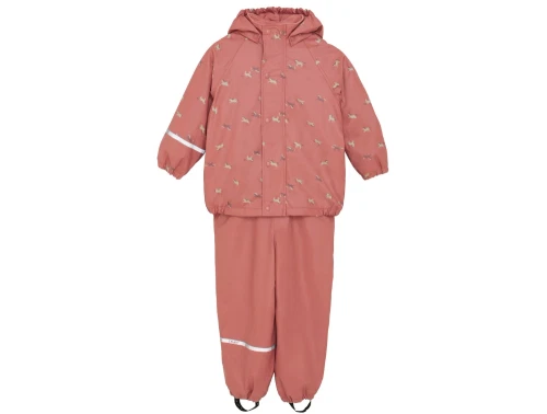 CeLaVi regnsæt i brick dust med fleecefoer og hestemotiv set forfra