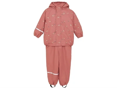 CeLaVi regnsæt i brick dust med fleecefoer og hestemotiv set forfra