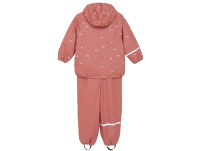 CeLaVi regnsæt i brick dust med fleecefoer og hestemotiv set bagfra