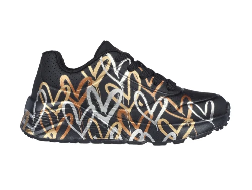 Skechers Uno Lite sneakers sort til piger med metallic hjerteprint