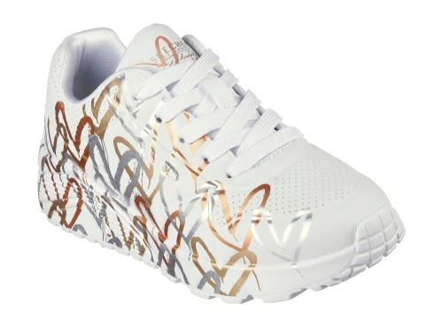 Skechers Uno Lite sneakers hvid til piger med metallic hjerteprint