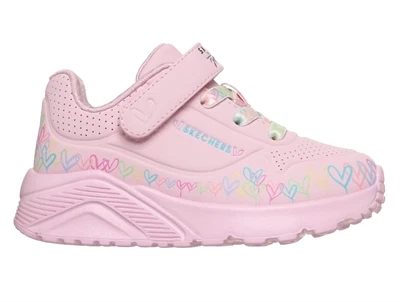 Skechers Uno Lite Heart Craze sneaker lyserød med hjerteprint og velcro
