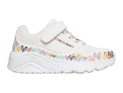 Skechers Uno Lite Heart Craze sneaker hvid med hjerteprint og velcro